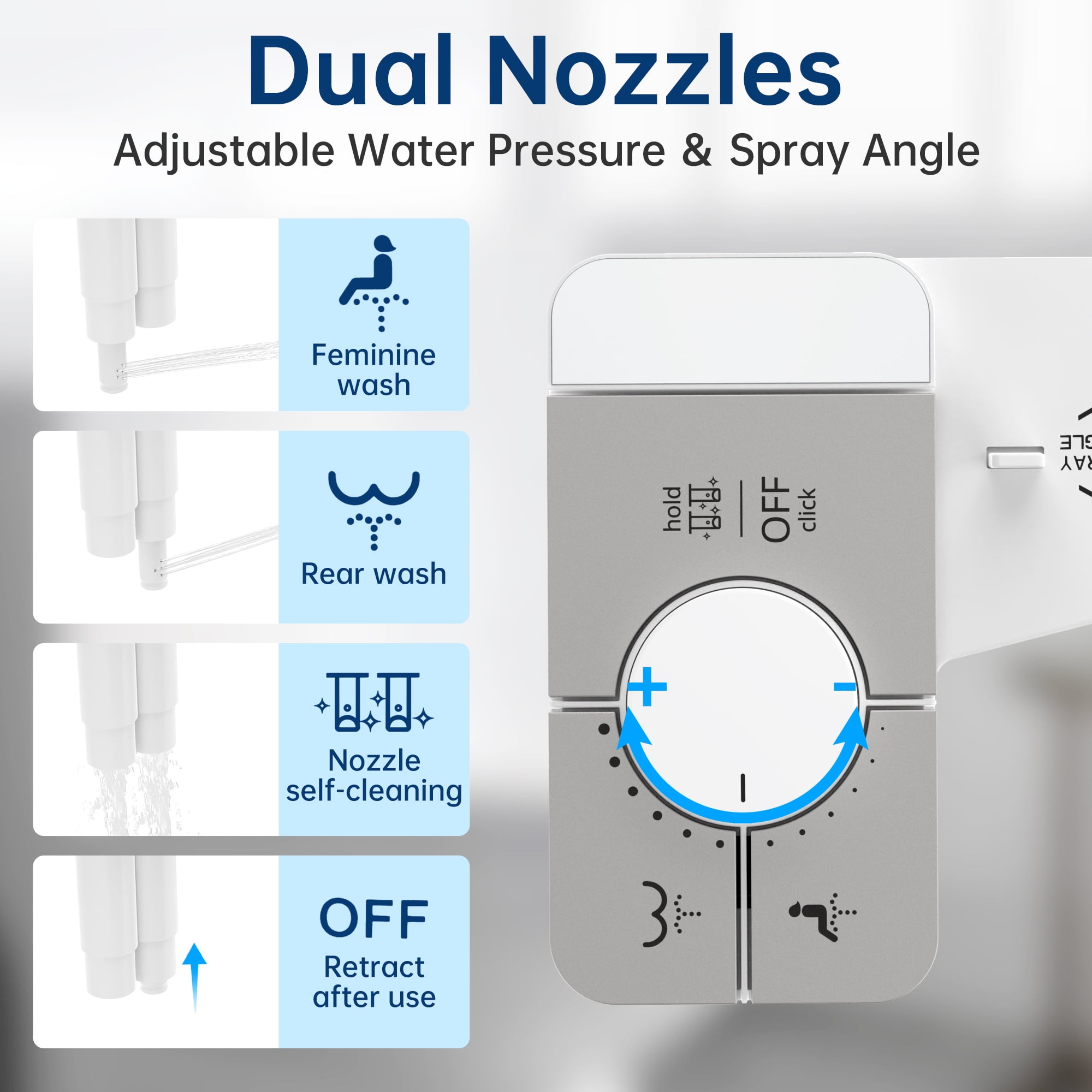 Upgrade Bidet Attachment for Toilet Seat, Adjustable Angle＆Water Pressure, Non-Electric Bidet Attachment for Feminine & Rear Wash, Fresh Cold Water Bidet Toilet Seat Attachment B020