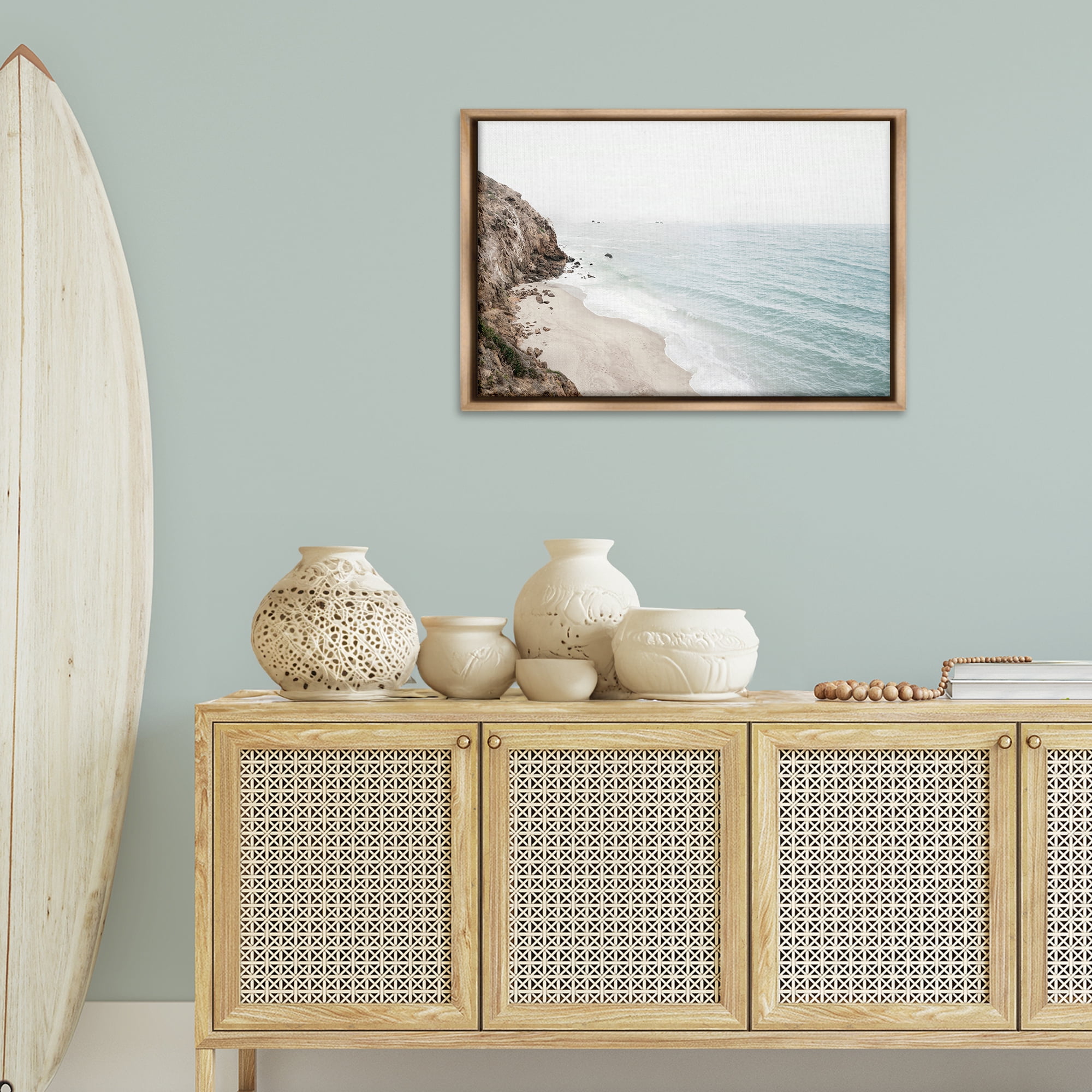 Stupell Industries California Coast Cliffs Nautical & Beach Photography Brown Floater Framed Canvas Art Print Wall Art, 31 x 21