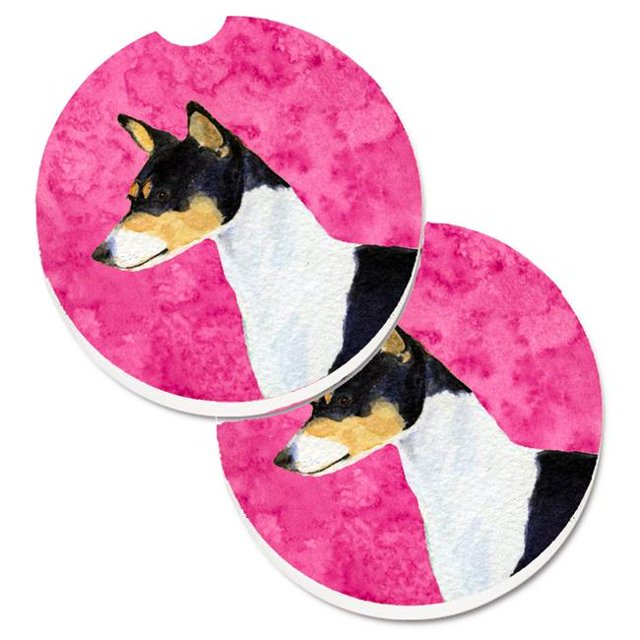 Pink Basenji Set of 2 Cup Holder Car Coaster
