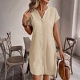 thumbnail image 4 of Summer Fashion Sun Dresses for Womens 2026 Plus Size Solid Color Casual Button V-Neck Short Sleeve Mini Dress, 4 of 9