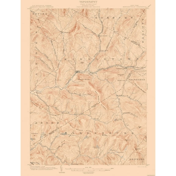 Topographical Map - Margaretville New York Quad - USGS 1904 - 23 x 30.06 - Vintage Wall Art
