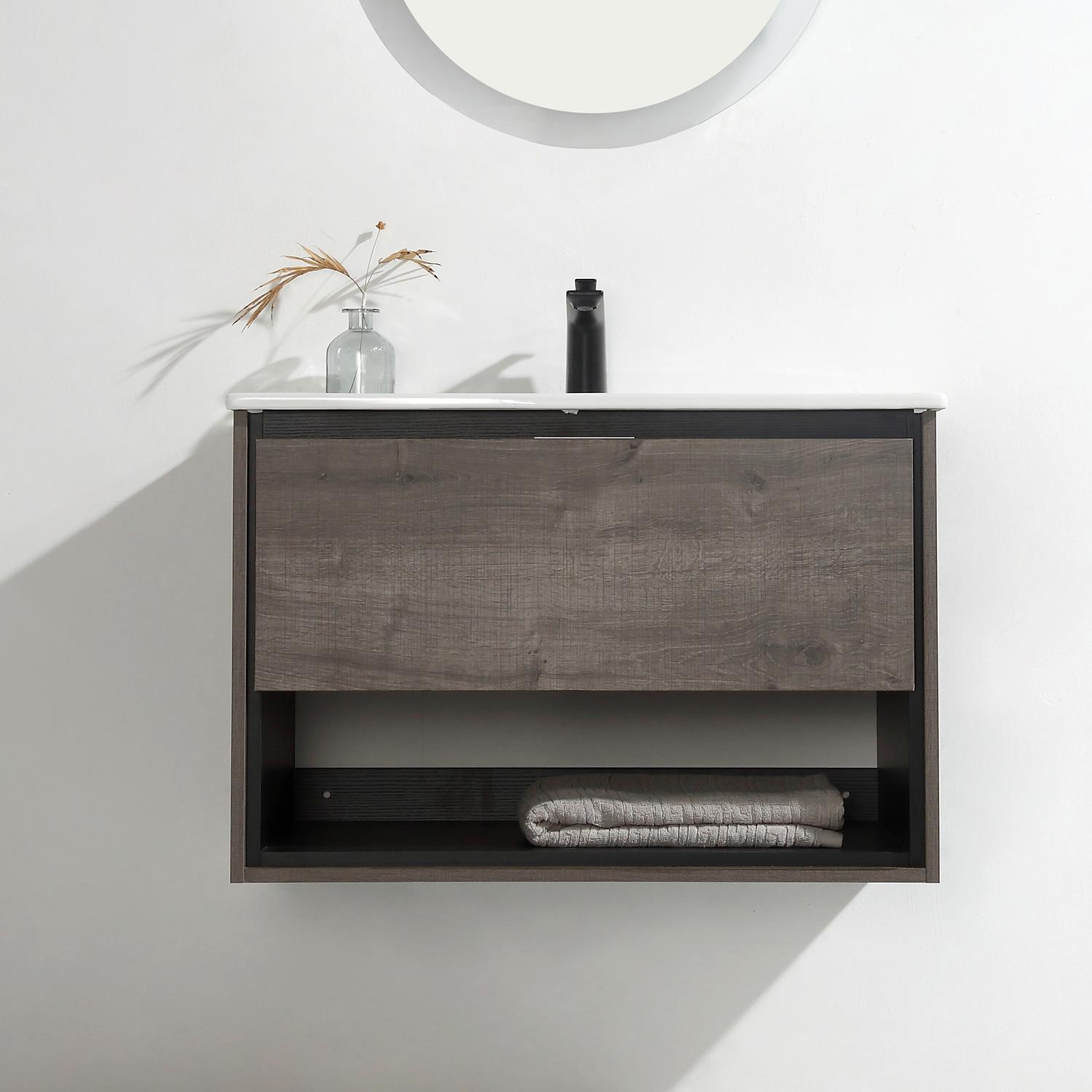 Ktaxon Modern 30 Inch Floating Bathroom Vanity with Sink, Wall Mounted