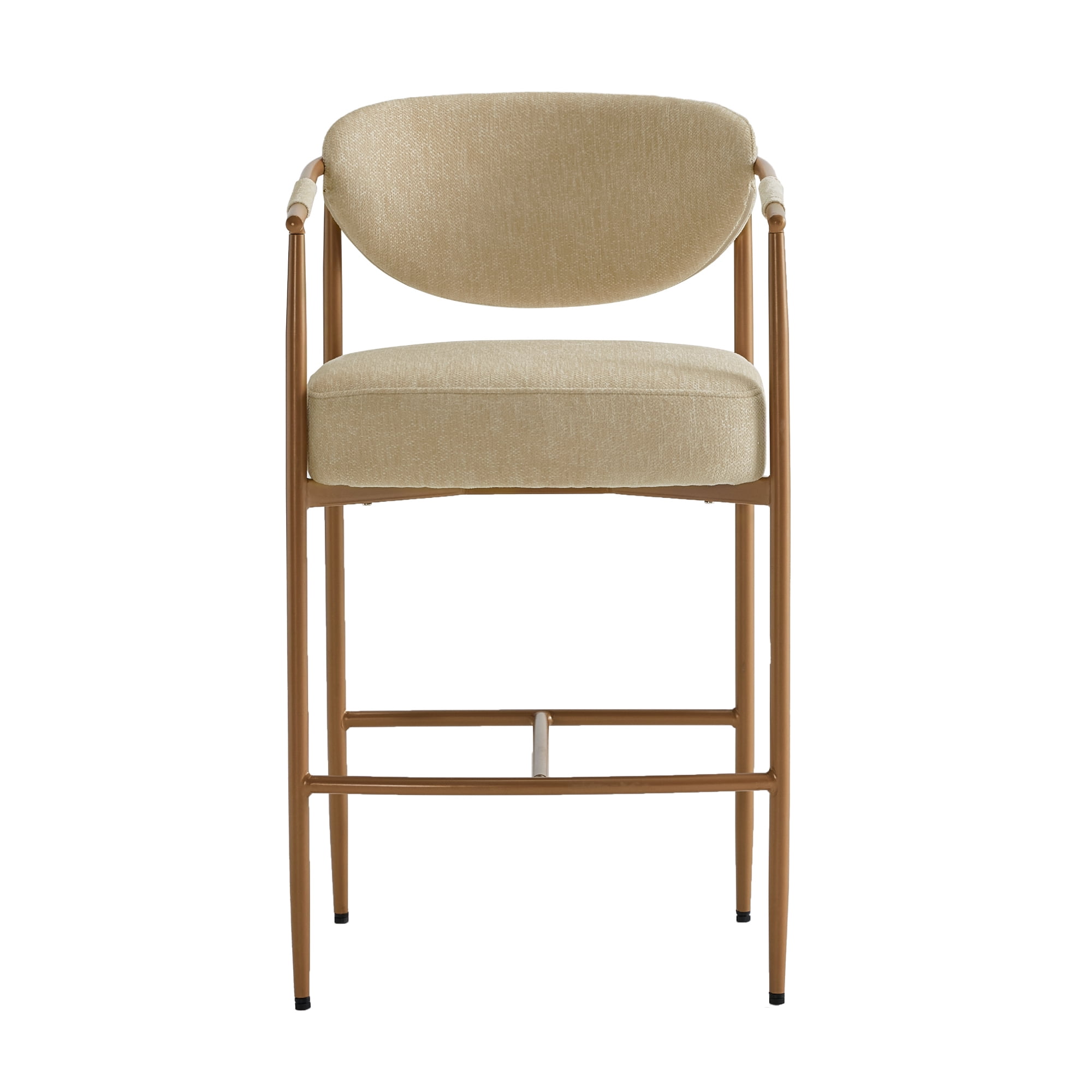 Spruce & Spring Modern Counter Bar Stool with Woven Strap Arms & Gold Metal Frame Set of 2, Oatmeal with Gold Frame