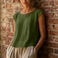 thumbnail image 6 of hoksml Women's Cotton Linen Cap Sleeve Top, Round Neck Casual Blouse, Loose Fit Summer Daily Office Wear Shirt, 6 of 9