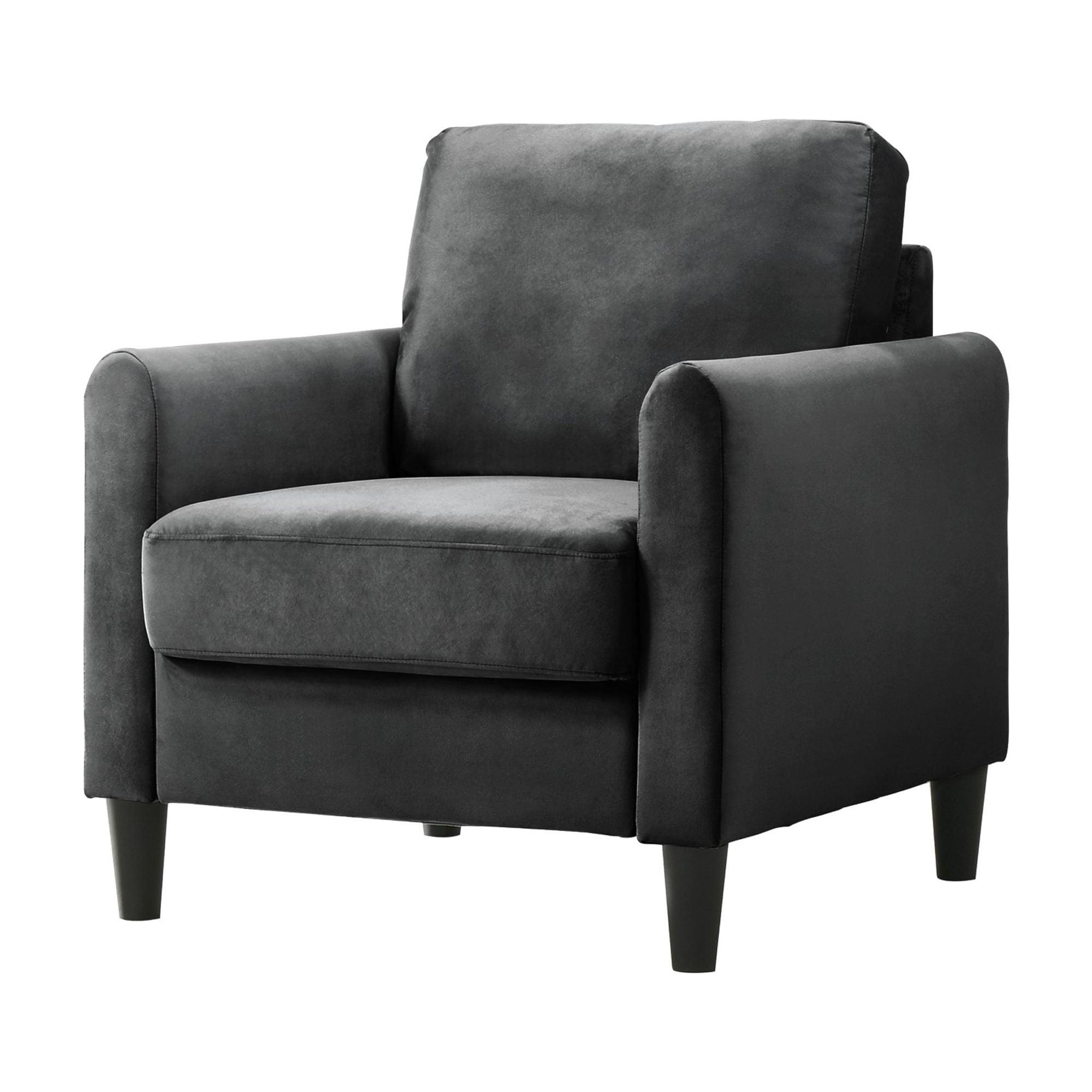 Home Design Airell Velvet Arm Chair with Plush Armrests and Sleek Black Legs, Modern Upholstered Design for Living Room, Dark Gray