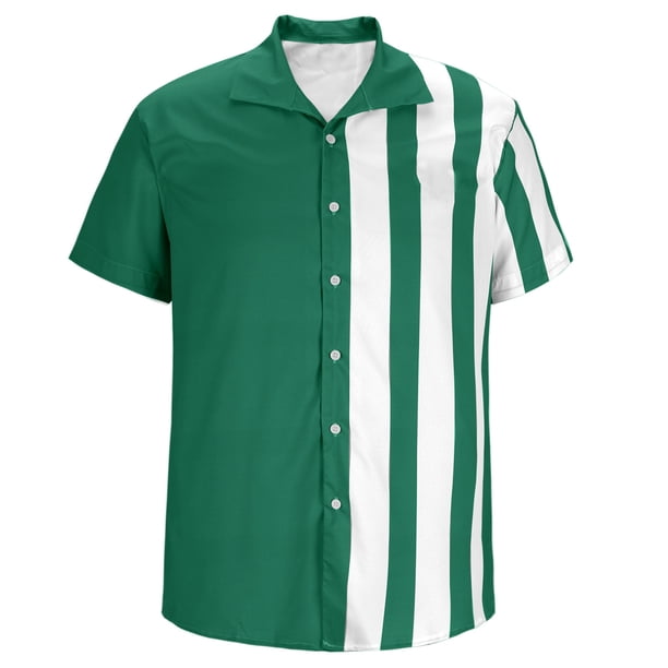 Camiseta Hawaiana para Hombres, Manga Corta Botón Abajo Cardigan con Cuello de Giro, Impresión de Raya Casual
