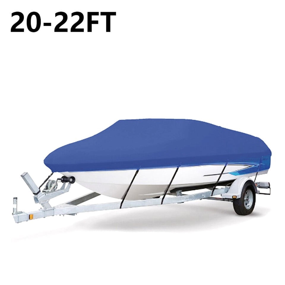 20-22ft Boat Cover Waterproof for Fishing Ski Bass Heavy Duty V-Hull Runabout, Blue