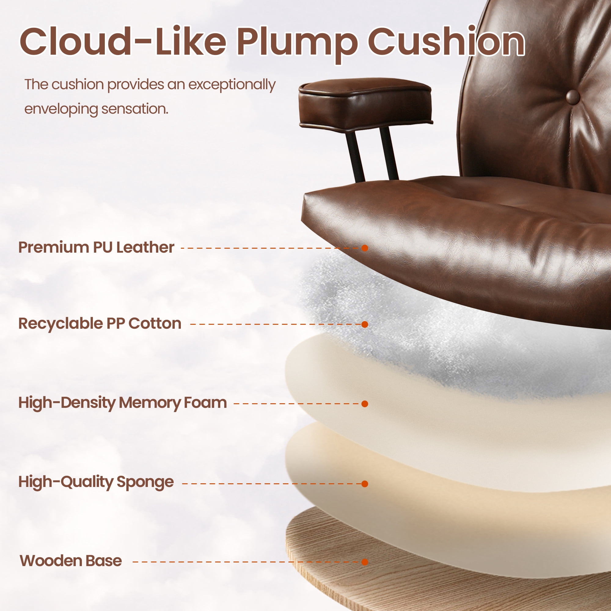 XIZZI Executive Office Chair, Oversized Computer Desk Chair with High Back, Ergonomic Elegant Design, Multi-Layer Memory Foam Cushion, Dark Brown (PU Leather)