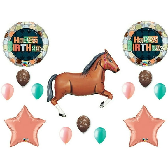 Brown Horse Coral Dots Birthday Balloons Decoration Supplies Party Western