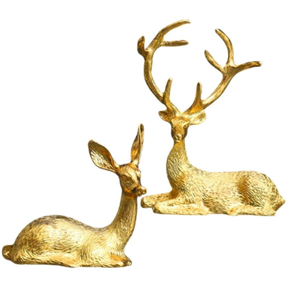 MERRYHAPY Golden Metal Deer Figurine Set 2 Pieces Nordic Style Home Office Decorative Accents