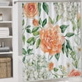 thumbnail image 5 of 4 Piece Shower Curtain Sets with Non-Slip Rugs Toilet Lid Cover and Bath Mat Peach And Green Watercolor Floral Roses Hydrangeas Waterproof Fabric Bath Curtains Spring Flowers for Bathroom Decor, 5 of 8