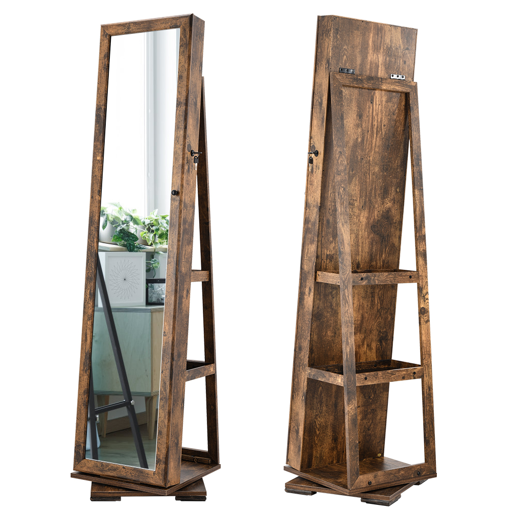 Woven Paths 360 Spinning Jewelry Armoire with Mirror, Brown photo 6
