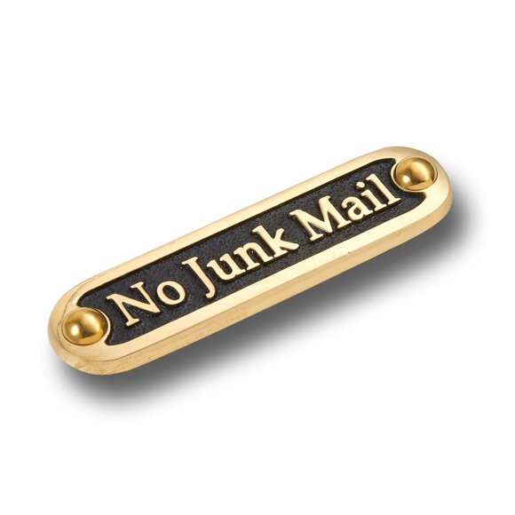 The Metal Foundry No Junk Mail Metal Brass Door Sign. Traditional Style Home Décor Wall Plaque Handmade UK.