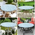 thumbnail image 6 of Round Fitted Tablecloth with Elastic Edge, 100% Waterproof Oil Proof Plastic Table Cover, Vinyl Flannel Backed Tablecloth Fits 36"-44" Round Tables for Dinner, Outdoor, Picnic, Blue Leaves, 6 of 6