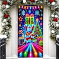 thumbnail image 5 of Hometravel Glowing Christmas Door Cover, Santa and Tree Printed Holiday Banner, Lighted Indoor Outdoor Decoration for Party, Home Entryway, Festive Display, 5 of 6