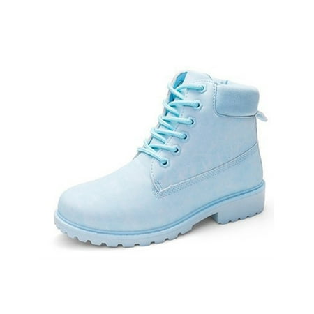 

Rockomi Women Men Ankle Booties Plush Lined Winter Boot Mid Calf Combat Boots Womens Mens Comfort Slip Resistant Warm Bootie Lightweight Lug Sole Shoes Light Blue With Lined 6(W)