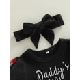 thumbnail image 5 of Infant Baby Girl 3Pcs Outfit Letter Print Short Sleeve Romper + Heart Mesh Flared Trousers + Bow Headband Outfits, 5 of 9