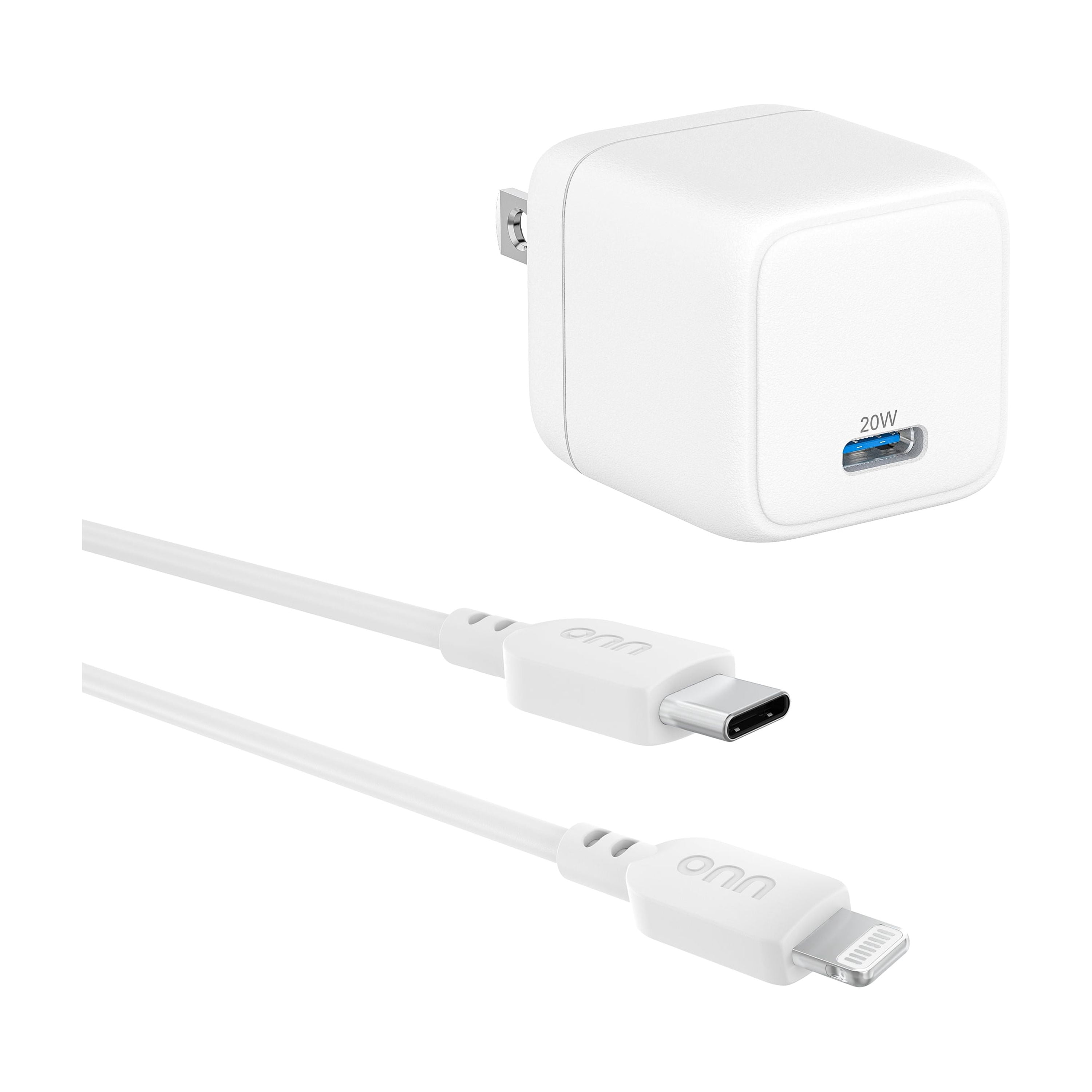 (5 pack) onn 20W Single USB-C Port Wall Charger with 3ft Lighting to C Cable, Fast Charging, MFI & USB-IF Certified, Foldable Plug, White