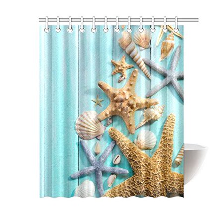 Gckg Seashell Shower Curtain Sand Starfish Wooden Back Polyester