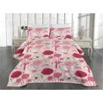thumbnail image 2 of Ambesonne Poppy Artwork Quilted Coverlet 3 Pcs, Simple Flowers Modern, Queen Size, Raspberry Pale Pink White, 2 of 4
