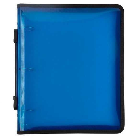 JAM Paper Plastic Zipper Binders, 11.5 x 10.25 x 1.5 inches, Blue, 1 Pack