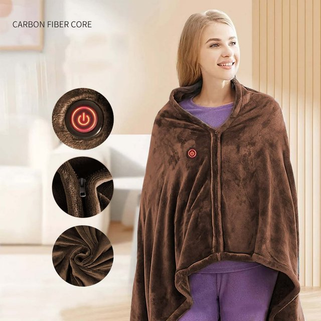 Dsseng USB Electric Heating Shawl Heating Shawl Electric Blanket Charging Coral Fleece Warm Electric Shawl Pad Three-speed Gray