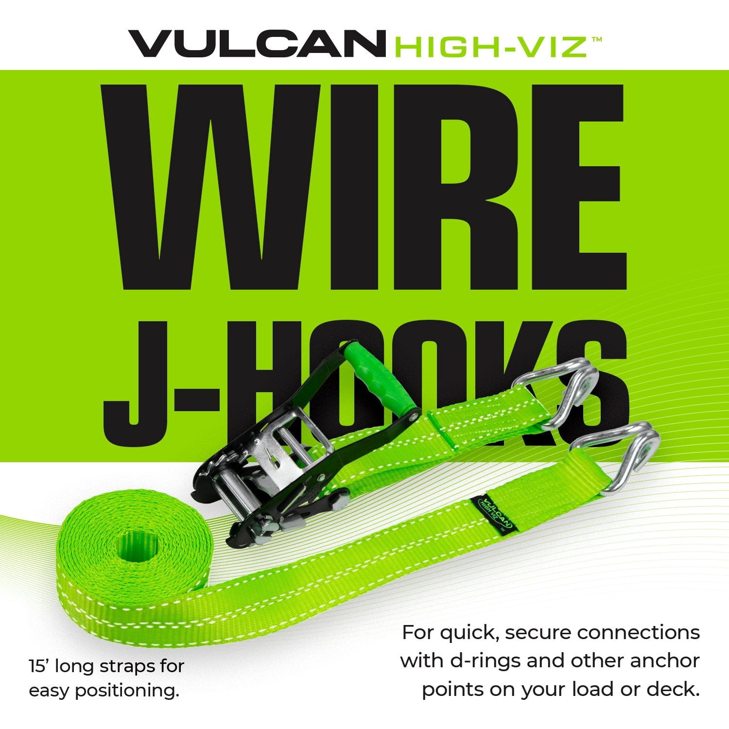 VULCAN Complete Axle Strap Tie Down Kit, Wire Hook Ratchet Straps, High-Viz, (4) 22 inch Axle Straps, (4) 36 inch Axle Straps, and (4) 15' Wire J Hook Ratchet Straps