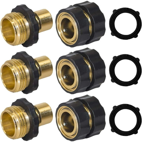Hourleey Garden Hose Quick Connect, 3/4 Inch Male and Female Garden Hose Fitting Quick Connector