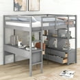 thumbnail image 3 of Full Size Loft Bed With Built-In Desk With Two Drawers, And Storage Shelves And Drawers,Gray, 3 of 9