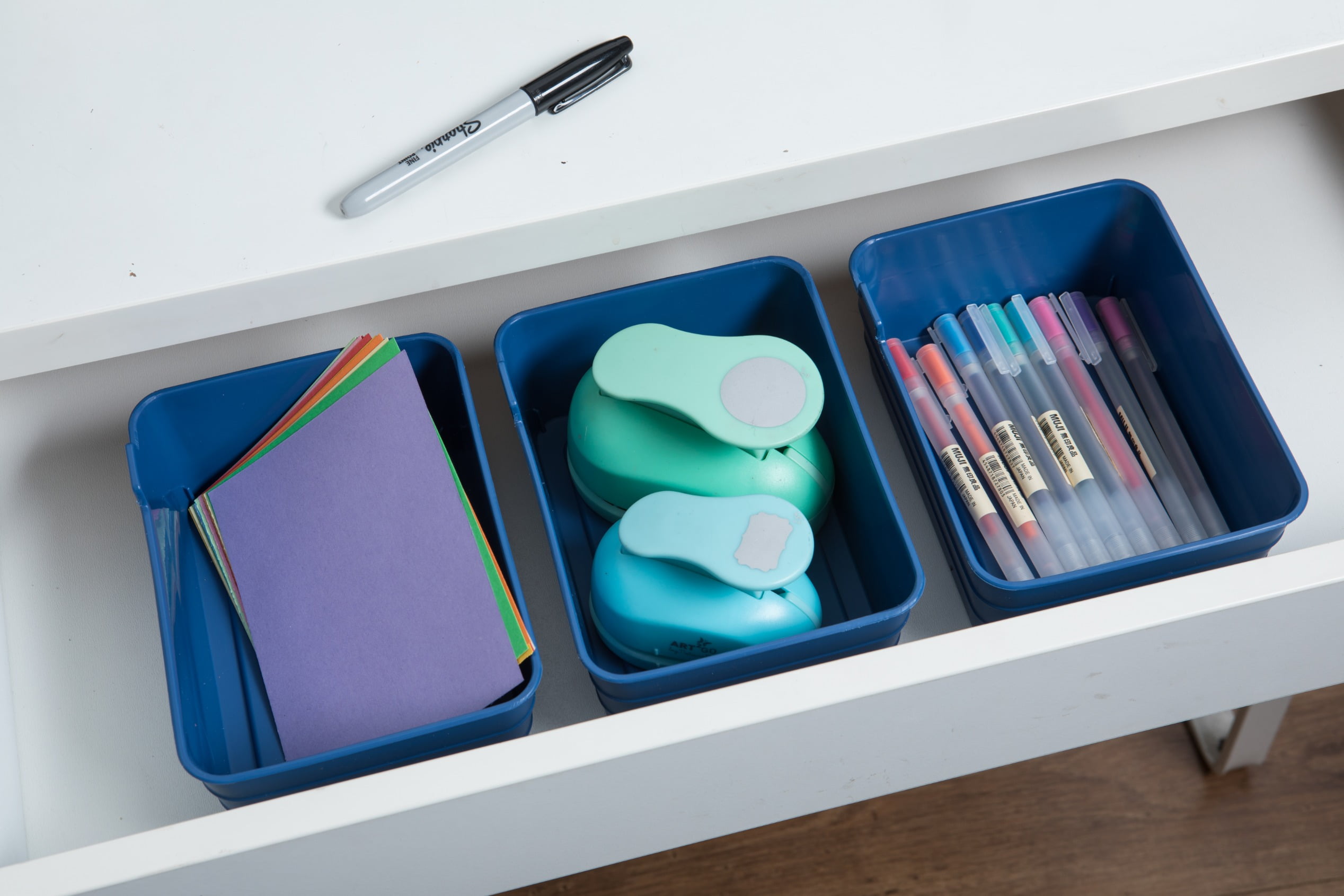 Mainstays Plastic Set of 3 Flexible Drawer Storage Organizers, 7" x 5.2" x 2.9", Blue, Designed to Help with Kitchen Organization and Accessibility