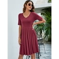 thumbnail image 5 of Women's Pleated V Neck Short Sleeve Tee Dress 95% Rayon 5% Spandex Comfortable Knee Length Casual Everyday Soft Feel, 5 of 17