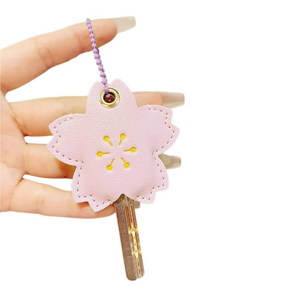 UNTERING Home Security Leather Key Covers Flower Shape Key Case for Door Keys Protects Against Wear and Loss with Simple Designs