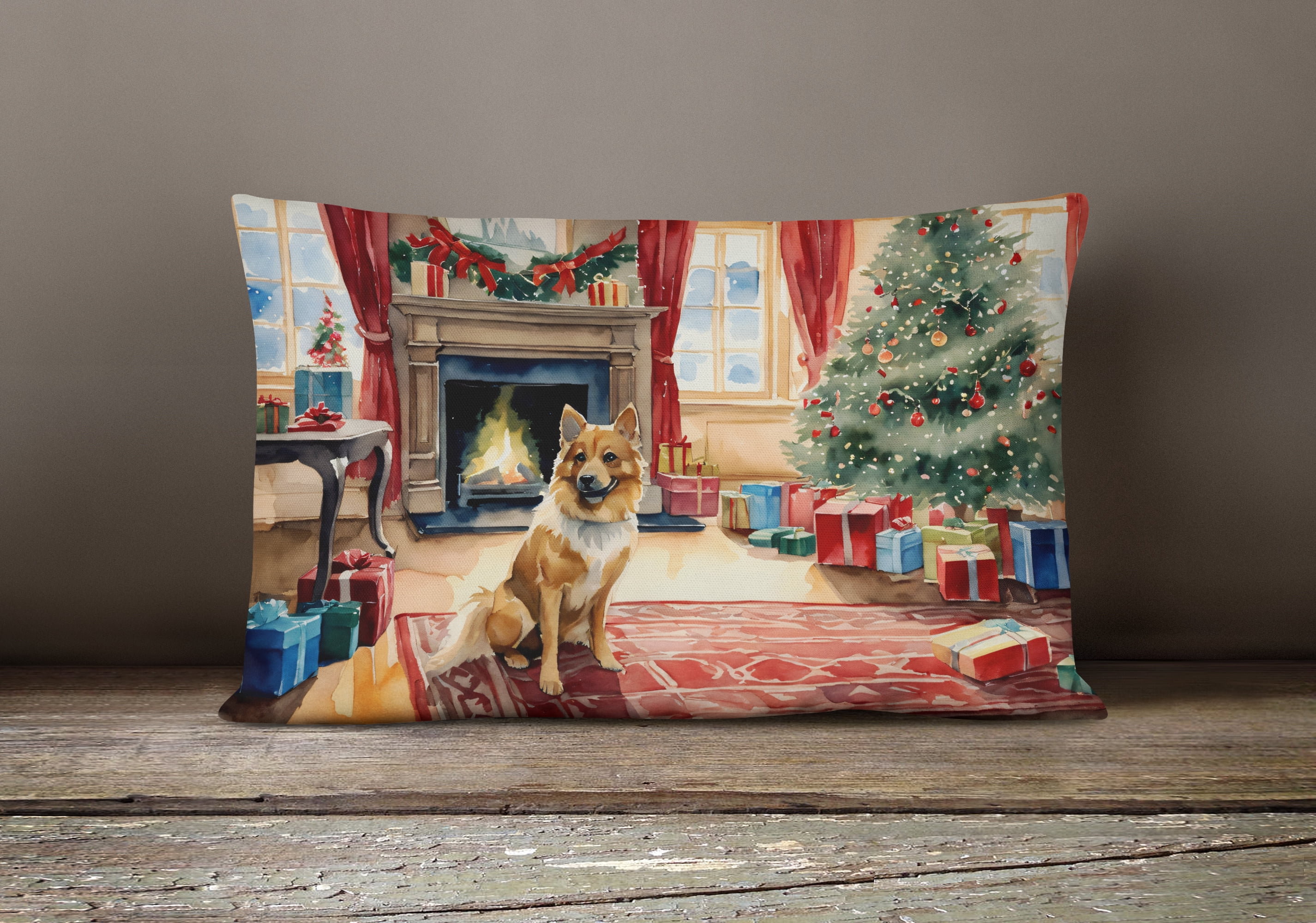 Finnish Spitz Cozy Christmas Throw Pillow 12 in x 16 in