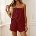 thumbnail image 4 of BUIGTTKLOP Women's Summer 2 Piece Outfits Sleeveless Asymmetrical Tube Top and Shorts Matching Lounge Sets, 4 of 6