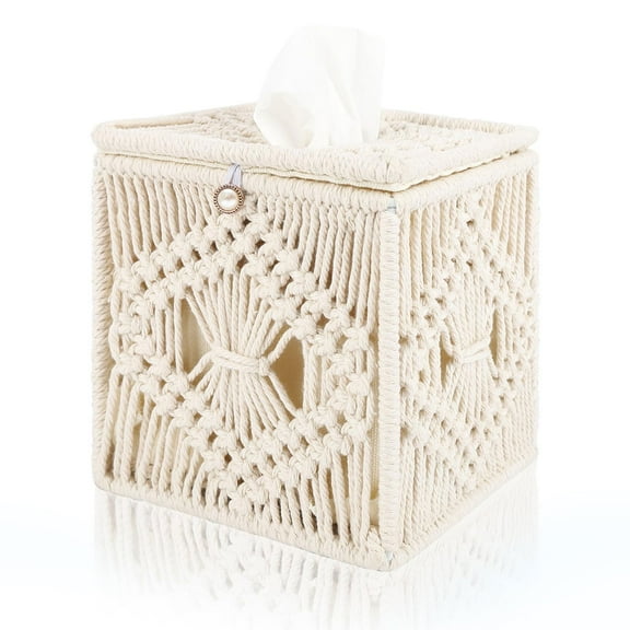 Tissue Box Cover, Tissue Holder with Boho Decor for Bathroom, Bedroom, Living Room, Office, Square