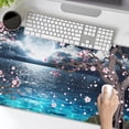 thumbnail image 2 of Pink Cherry Blossom Gaming Mouse Pad XL Sakura Tree Blue Ocean Moon Night Extended Big Large Desk Mat Non-Slip Rubber Base Stitched Edge Long Keyboard Mousepad for PC Computer Laptop,31.5×11.8 in, 2 of 6