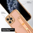 thumbnail image 3 of Designed for iPhone 11 Pro Max Case with Wrist Strap Loop Luxury Love Heart Plating Gold Bumper Phone Cover Wristband Kickstand Full Body Protective Slim Case for Women-Pink, 3 of 12