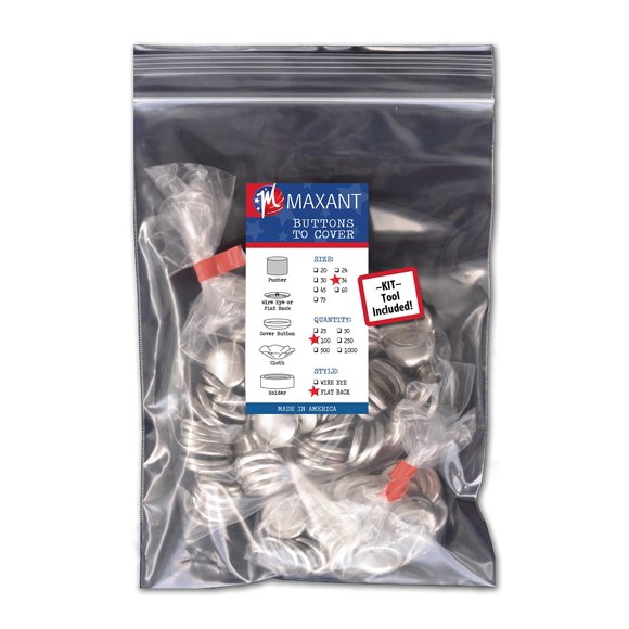 100 Buttons to Cover - Made in USA - Self Cover Buttons with Flat Backs - Size 36 with Tool