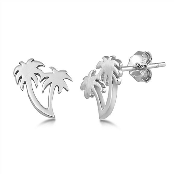 Sterling Silver Twin Palm Trees Stud Earrings