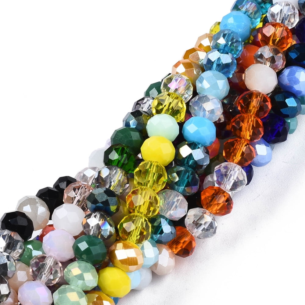 Electroplate Glass Beads Strands Faceted Rondelle Colorful 5.5~6x5mm Hole: 1mm 90~92pcs/strand 16.54 inch~16.93 inch(42~43cm)
