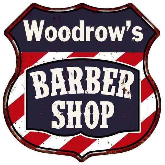 Woodrow's Barber Shop Sign Shield Metal Gift Hair Gift 211110020415
