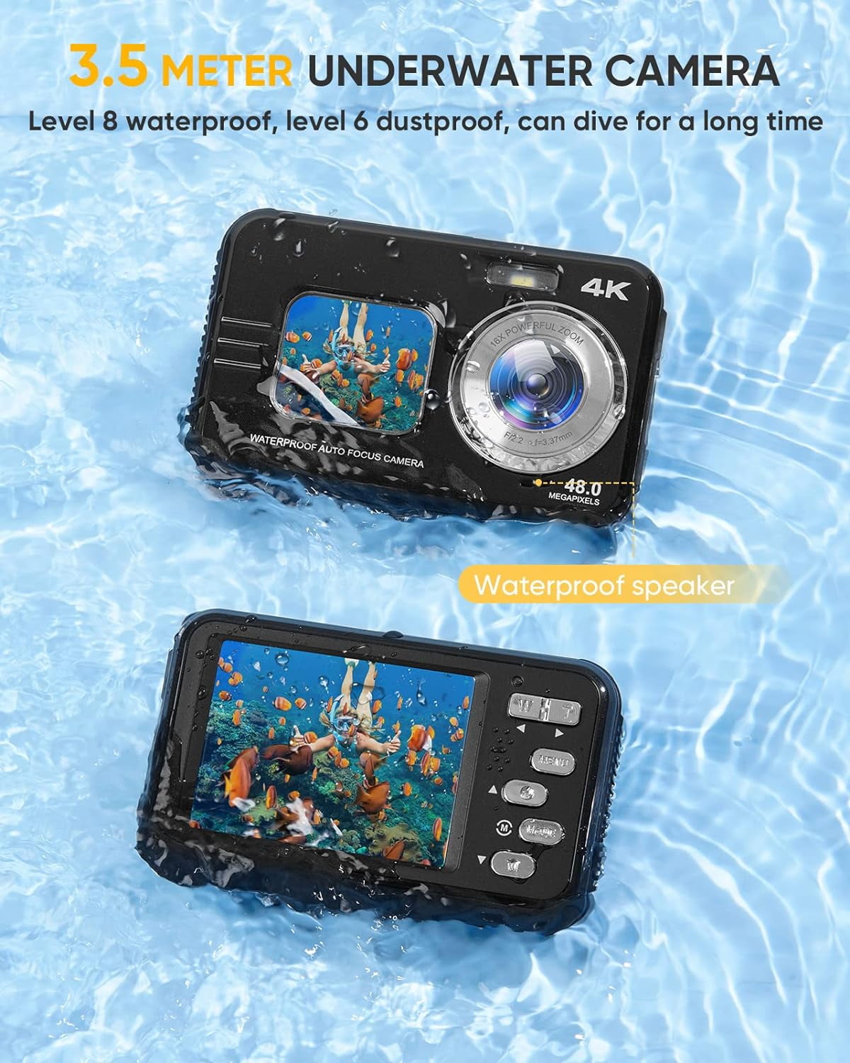 brewene 4K Waterproof Digital Camera, 48 MP, Autofocus, Dual