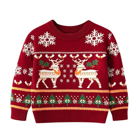 

Rovga Toddler Boys Girls Christmas Cartoon Deer Snowflake Sweater Long Sleeve Warm Knitted Pullover Knitwear Xmas Tops Soft Comfortable Coat