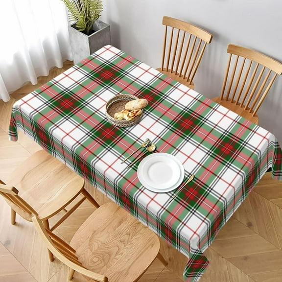 Rectangle Tablecloth, Stuart Stewart Tartan White red Green Plaid Stain-Resistant, Wrinkle-Free, Washable Cover for Dining, Parties, and Wedding 60x84in