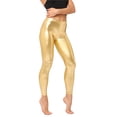 thumbnail image 2 of Women's High Waist PU Leather Leggings, Shiny Metallic Liquid Look, Stretchy Faux Leather Tights for Party, Night Out, Club Wear, and Edgy Fashion-Gold, 2 of 5