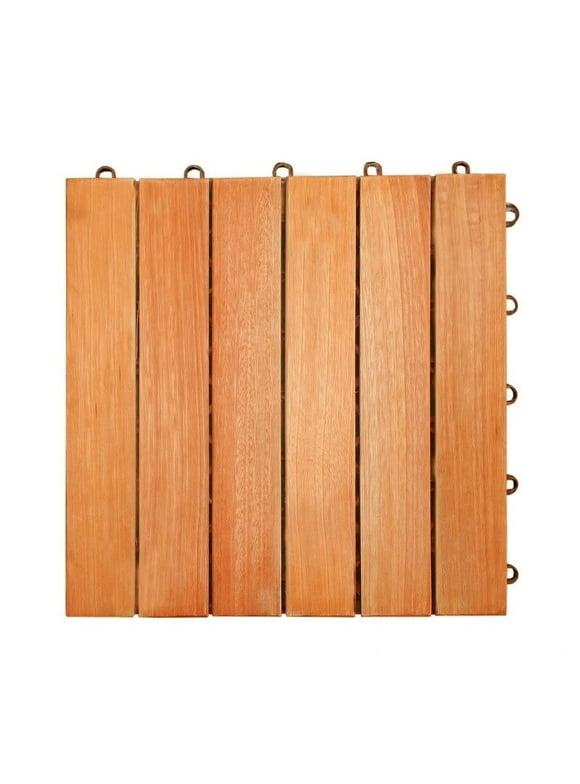 Vifah 12"L x 12"W 6 Slat Eucalyptus Interlocking Brown Deck Tile