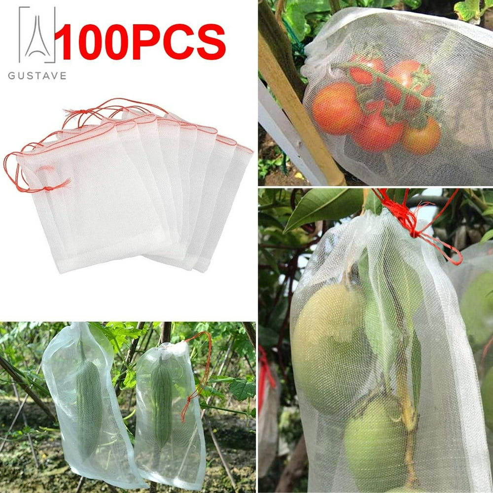 Gustavedesign 100PCS Garden Plant Mesh Bags Fruit Protect Drawstring ...