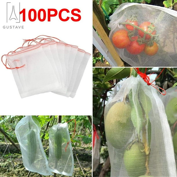 Gustavedesign 100PCS Garden Plant Mesh Bags Fruit Protect Drawstring