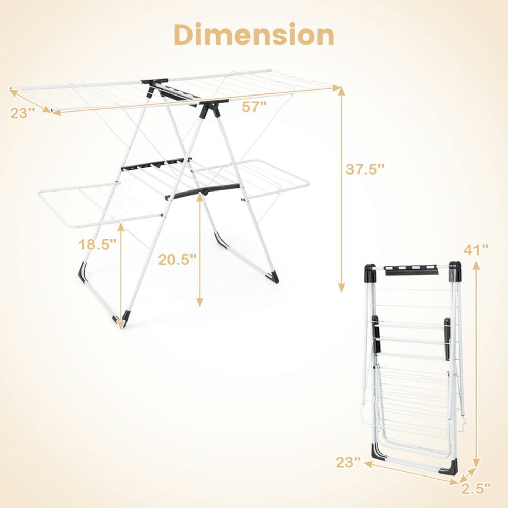 Finihen Drying Rack, Clothes Drying Rack, 2-level Laundry Drying Rack with Height Adjustable Wings, for Indoor, Outdoor, White Finihen Drying Rack, Clothes Drying Rack, 2-level Laundry Drying Rack with Height Adjustable Wings, for Indoor, Outdoor, White
