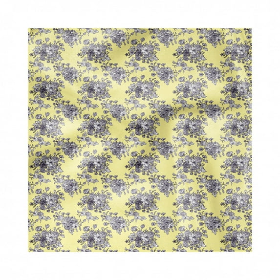 Floral Decorative Napkins Set of 4, Classic Retro Design Bouquet Buds Petals Leaf Blossoming Pastel, Silky Satin Fabric for Brunch Dinner Party, 18", Pale Yellow and Dark Purple, by Ambesonne